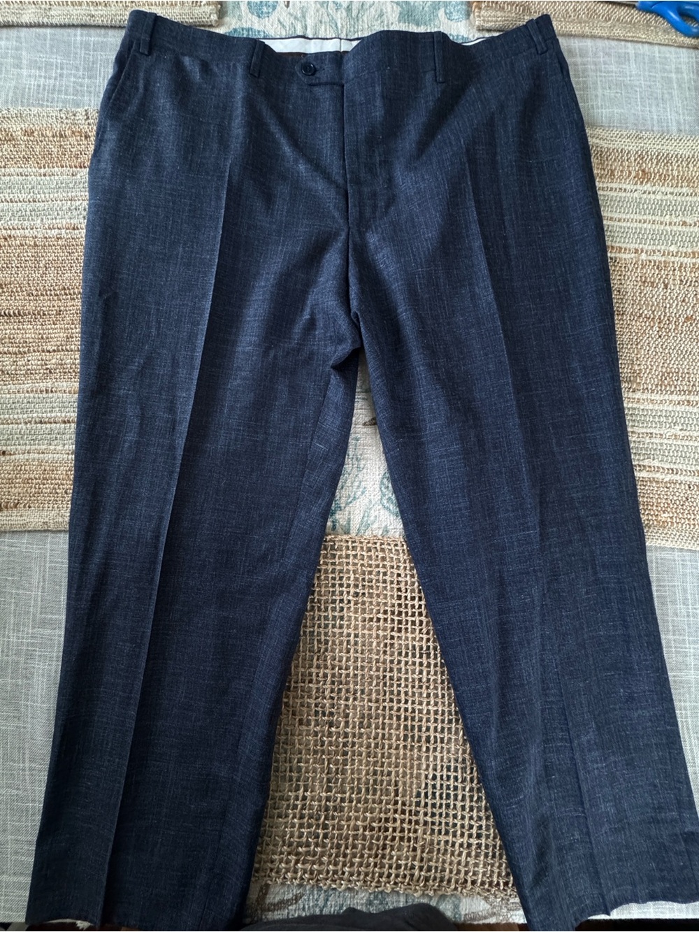 Canali Men's Dress Pants, Navy Blue, Wool/Silk/Linen, Flat Front, 40x27